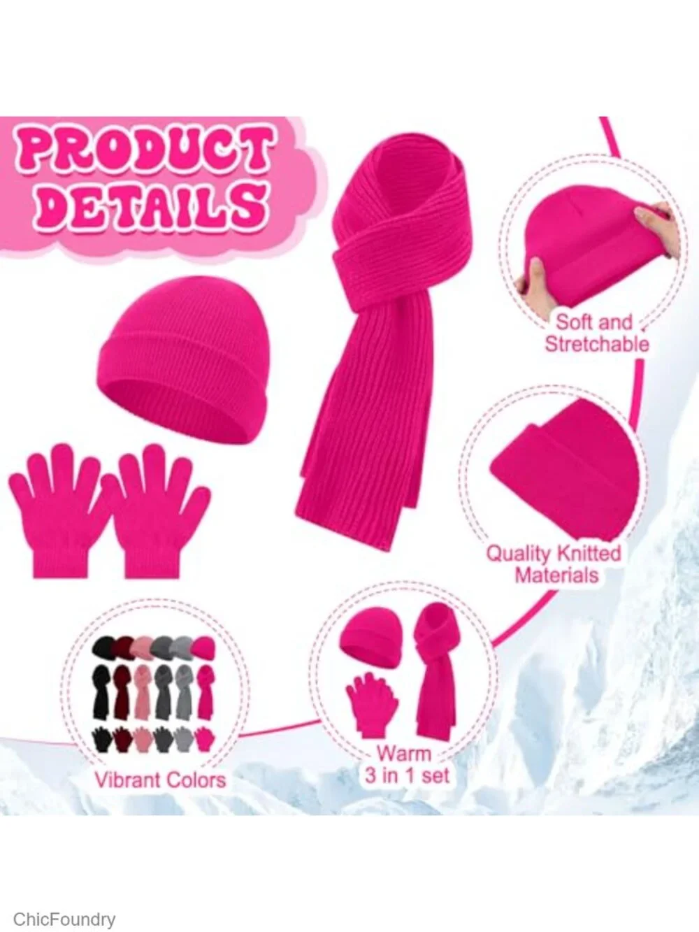 18-Piece Kids Winter Hat Gloves Scarf Set - Knit Beanie & Knitted Scarf Snow Set